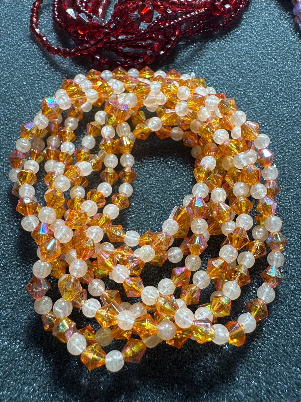 Assorted Beaded Stretch Bracelets - Red, Pink, Orange, Lavender
